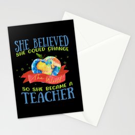 Female teacher heart quote globe teach Stationery Card