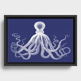 Octopus | Vintage Octopus | Tentacles | Navy Blue and White | Framed Canvas