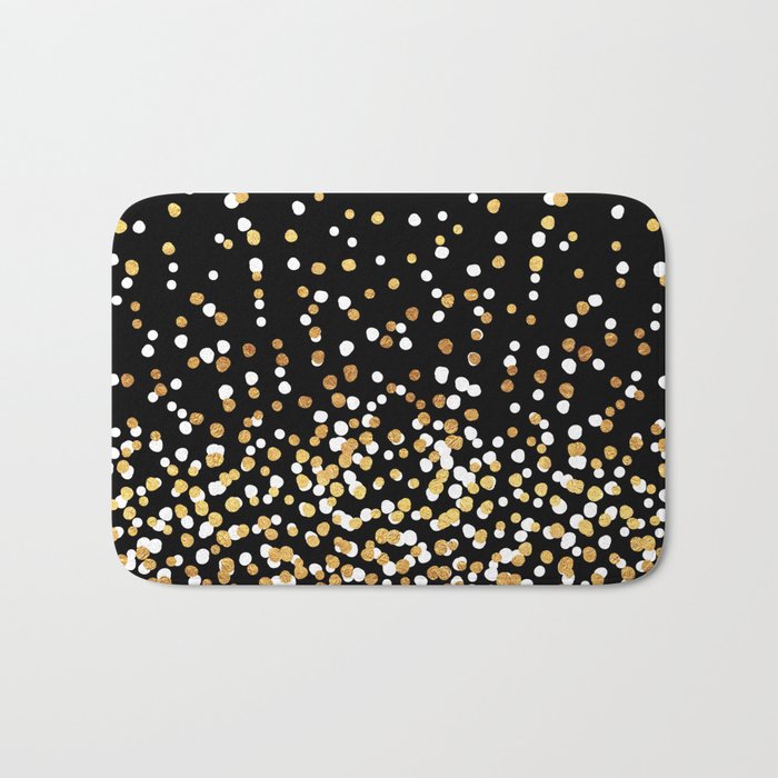 Floating Dots - White and Gold on Black Bath Mat