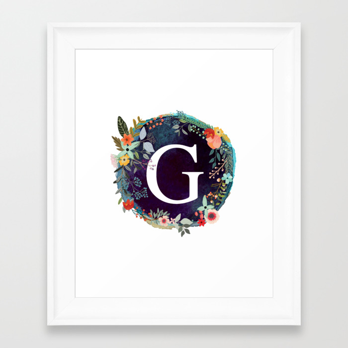 Personalized Monogram Initial Letter G Floral Wreath Artwork
