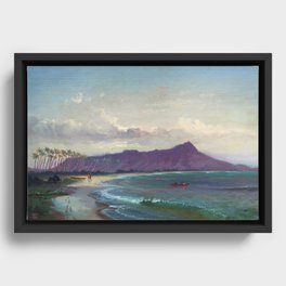 Diamond Head, Waikiki Beach, and Helumoa, Hawaii landscape painting by Charles Furneaux Framed Canvas