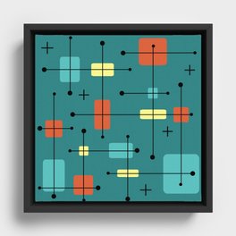 Rounded Rectangles Squares Teal Framed Canvas