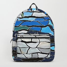 Frank Lloyd Wright Style Painting Stained Glass Blue and White Stained Glass Painting Backpack