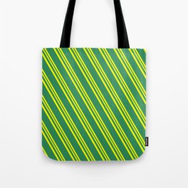 [ Thumbnail: Yellow and Sea Green Colored Stripes Pattern Tote Bag ]