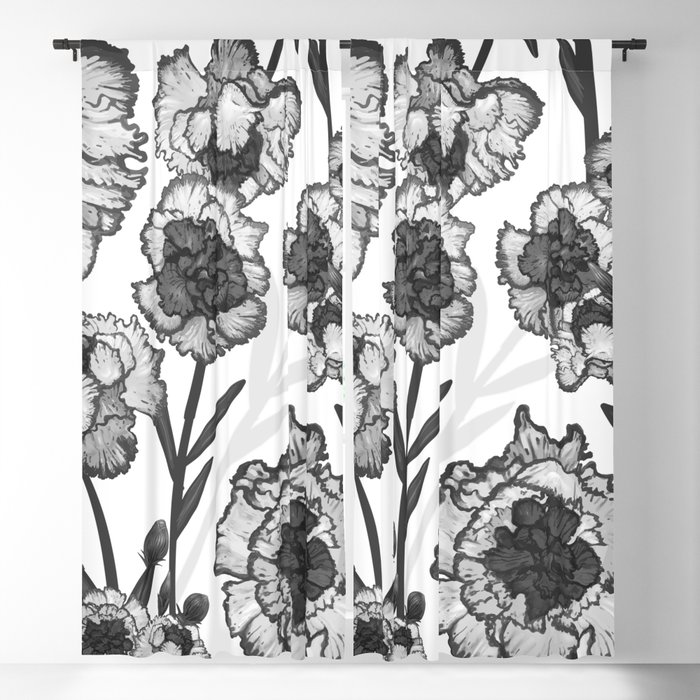 Organic floral art, texture, black and white, flowers, nature, botany Blackout Curtain