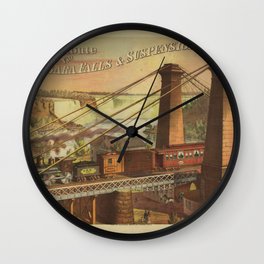 The only rout via Niagara Falls & Suspension Bridge, Vintage Print Wall Clock
