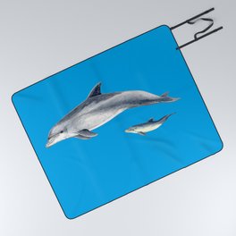 Bottlenose dolphin blue background Picnic Blanket