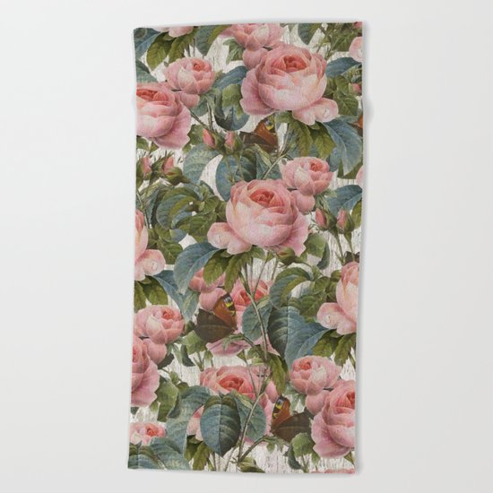 Floral roses pattern Beach Towel