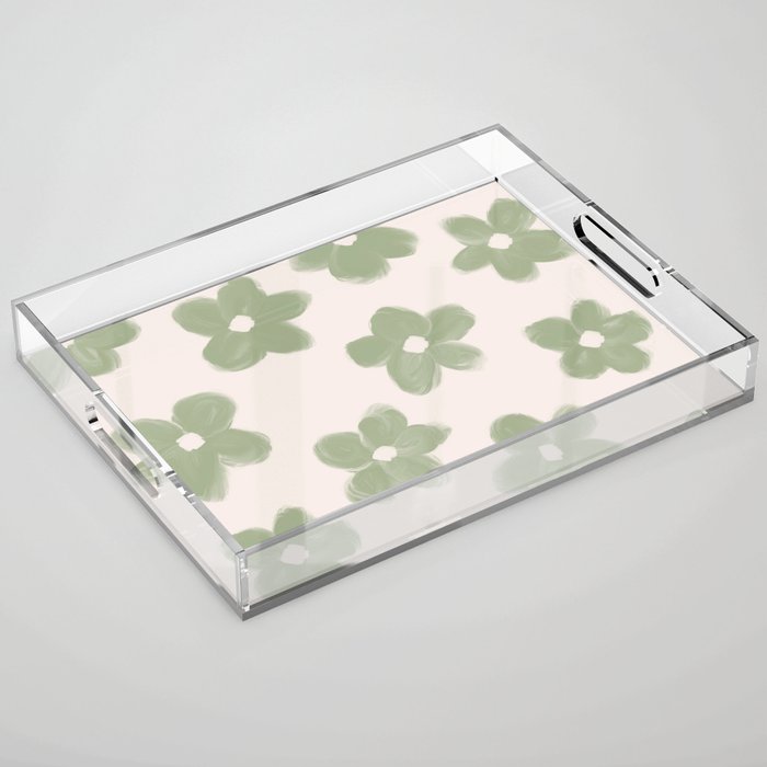 Sage Green Flowers Acrylic Tray