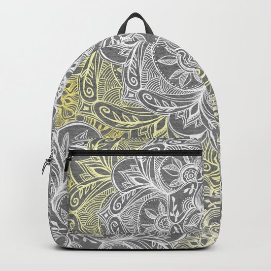 Yellow & White Mandalas on Grey Backpack