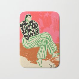 CALM WOMAN PORTRAIT Bath Mat | Pop Art, Girl, Green, Home, Drawing, Relaxed, Curated, Lady, Digital, Sweater 