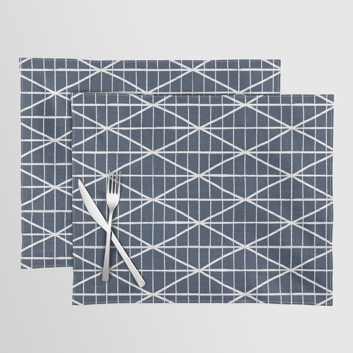 Navy blue & white brushed crossed lines pattern Placemat