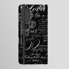 White Vintage Handwriting on Black Android Wallet Case