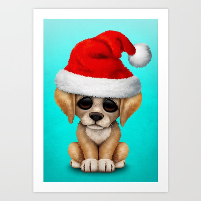 Christmas Golden Retriever Puppy Wearing A Santa Hat Art Print By Jeffbartels Society6