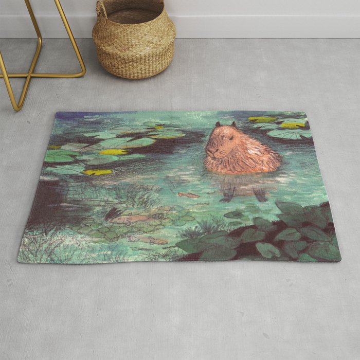 Capybara in the pond Rug