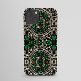 teal silver emerald green rhinestone crystal bohemian pattern iPhone Case