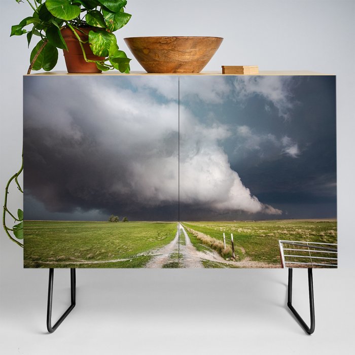 Low Clearance - Country Road Leads to Ground Scraping Storm Cloud on Spring Day in Oklahoma Credenza