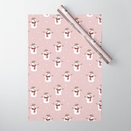 Snowman Pink Snow Wrapping Paper