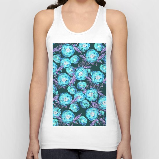 Abstract Poppy Pattern Blue And Black Unisex Tank Top