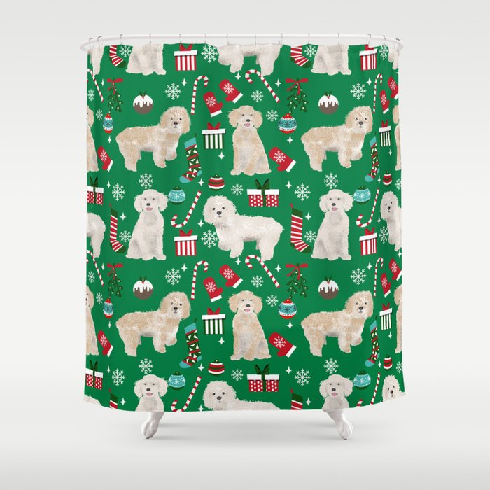 Cockapoo dog breed christmas holiday pet portrait pattern gifts Shower Curtain