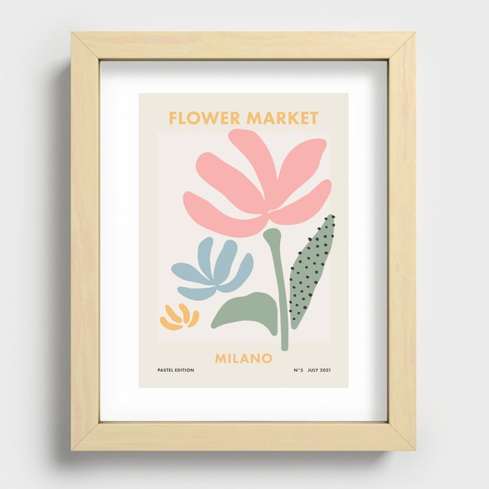 Flower Market Italy Milano, Retro Pastel Floral Print Recessed Framed Print