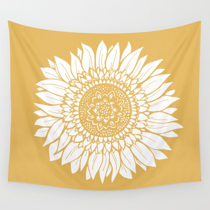Yellow Sunflower Drawing Wall Tapestry By Aterkaderk Society6