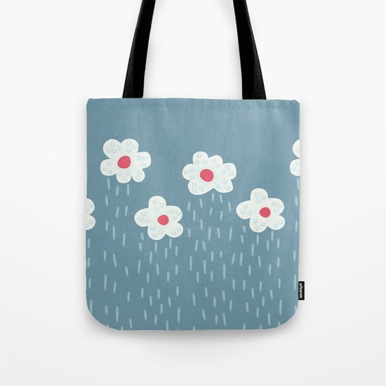 Rainy Flowery Clouds Tote Bag