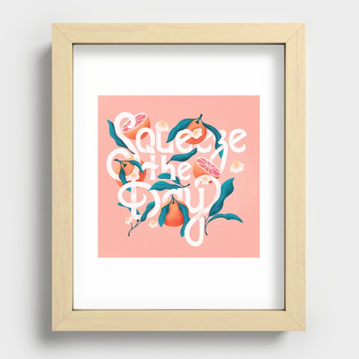 Squeeze The Day Hand Lettering With Oranges Recessed Framed Print