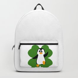 Penguin On 4 Leaf Clover  St. Patricks Day Pun Backpack | Animallovers, Green, Tee, Floppywings, Cloverleaf, Unisexshirt, Unique, Zoo, Stpatrickday, Animallover 