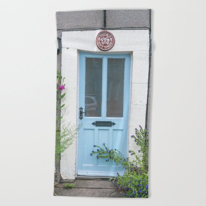 The light blue door Meri Cottage art print - English countryside travel photography Beach Towel