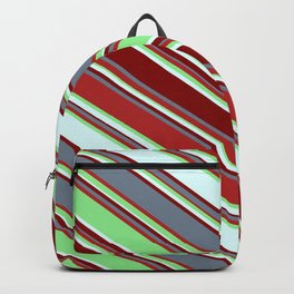 [ Thumbnail: Eyecatching Light Green, Light Cyan, Maroon, Slate Gray, and Red Colored Lines Pattern Backpack ]