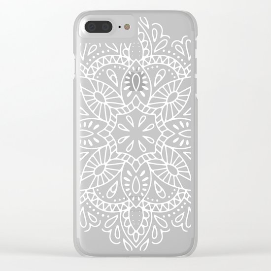 Mandala Vintage White on Ocean Fog Gray Clear iPhone Case