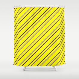 [ Thumbnail: Yellow, Powder Blue, and Maroon Colored Stripes Pattern Shower Curtain ]