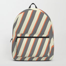 [ Thumbnail: Beige, Coral & Grey Colored Lined Pattern Backpack ]