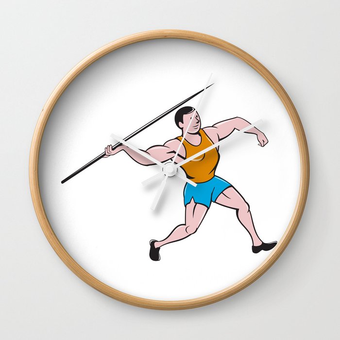 Javelin Throw Track and Field Cartoon Wall Clock by patrimonio | Society6
