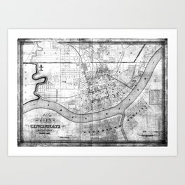 Vintage Map of Cincinnati Ohio (1838) BW Art Print | Map, Old, Vintage, Cincinnati, Ohio, Cincinnatioh, Cincinnatiohio, Atlas, Historical, Cartograph 