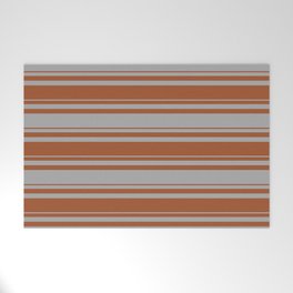 [ Thumbnail: Sienna & Dark Gray Colored Stripes Pattern Welcome Mat ]