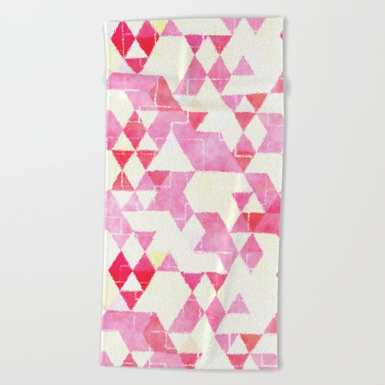 Abstract Pink Triangles, Watercolor Pattern Beach Towel