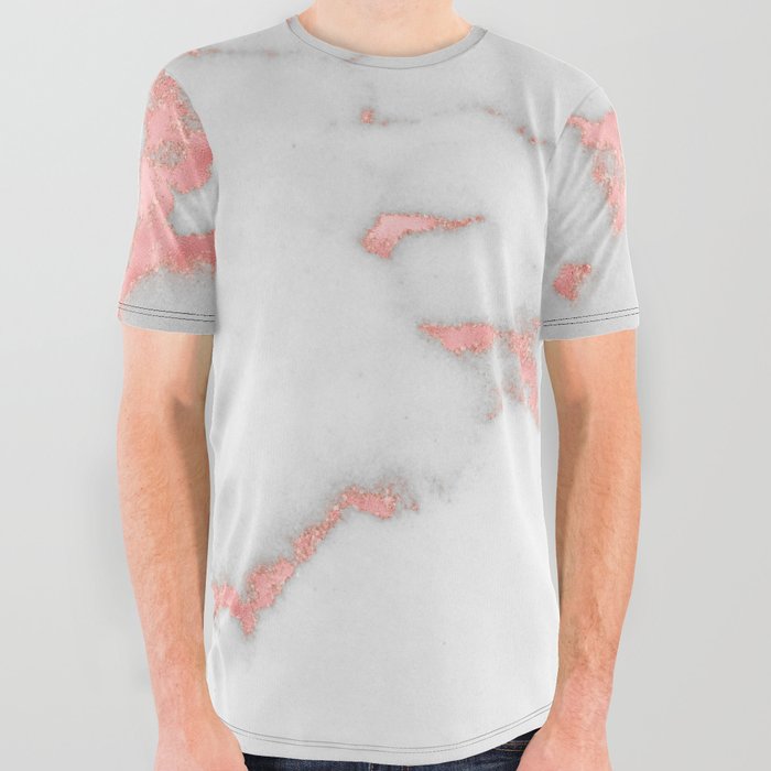 Rose Gold White Marble III All Over Graphic Tee