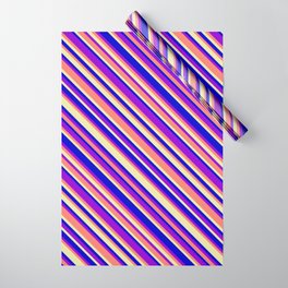 [ Thumbnail: Blue, Dark Violet, Salmon & Pale Goldenrod Colored Lined Pattern Wrapping Paper ]