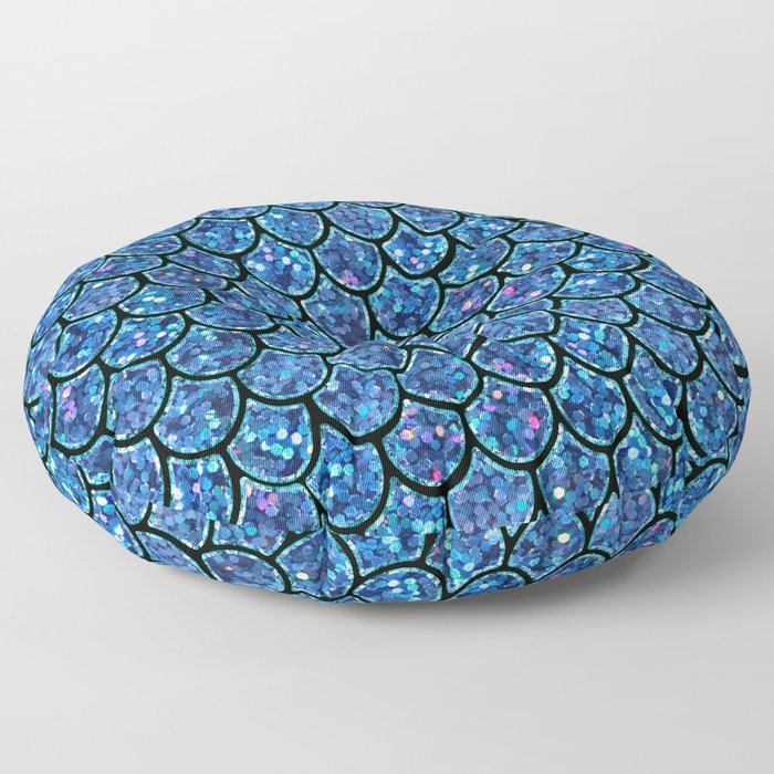 Sparkly Turquoise & Blue & Glitter Mermaid Scales Floor Pillow