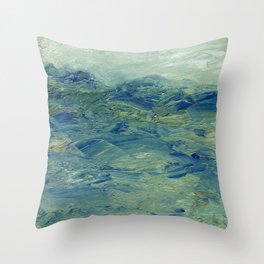 Abstract Blue Green Waves of Aqua Ocean Blue Mountains Throw Pillow