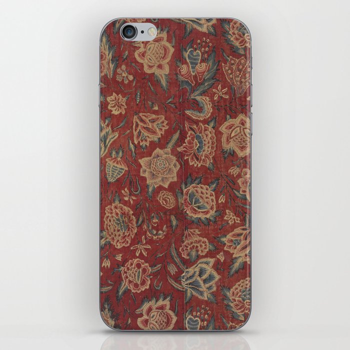 Antique Chintz Floral Design on Red  iPhone Skin