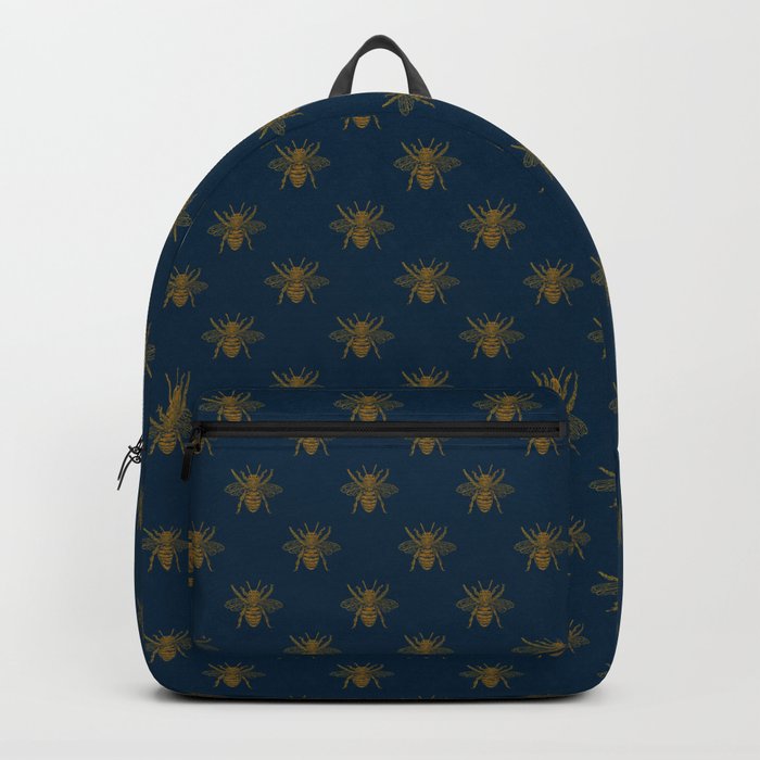 Vintage Midnight Blue and Golden Honey Bee Backpack by PodArtist Society6