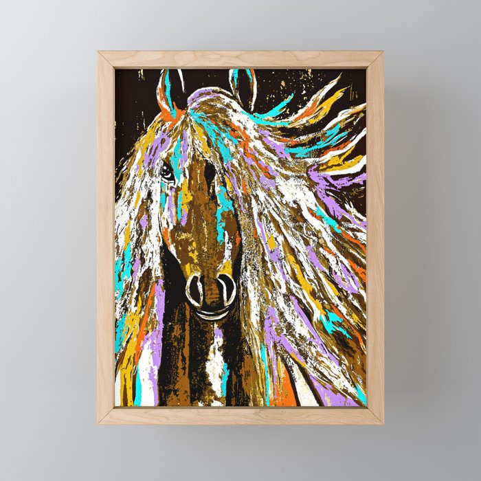 Horse Abstract Oil Painting Framed Mini Art Print