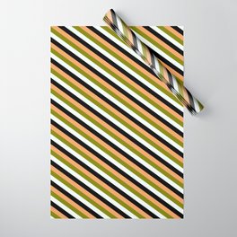 [ Thumbnail: Brown, Green, Mint Cream & Black Colored Lined/Striped Pattern Wrapping Paper ]