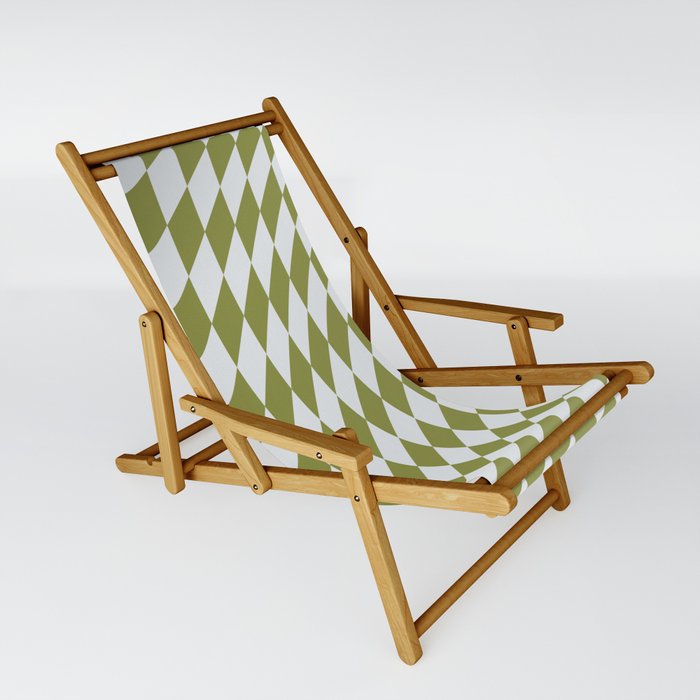 Warped Checkerboard Pattern in Olive Green & White Sling Chair