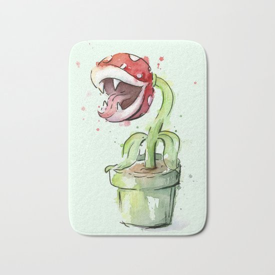 Piranha Plant Watercolor Geek Gaming Mario Art Bath Mat