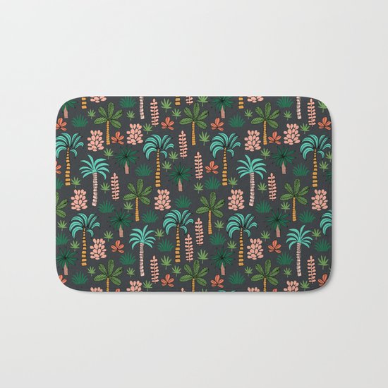 Tropics palm trees pattern print summer tropical vacation design by andrea lauren Bath Mat