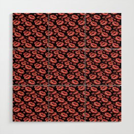 Two Kisses Collided Red Colored Lips Pattern Wood Wall Art